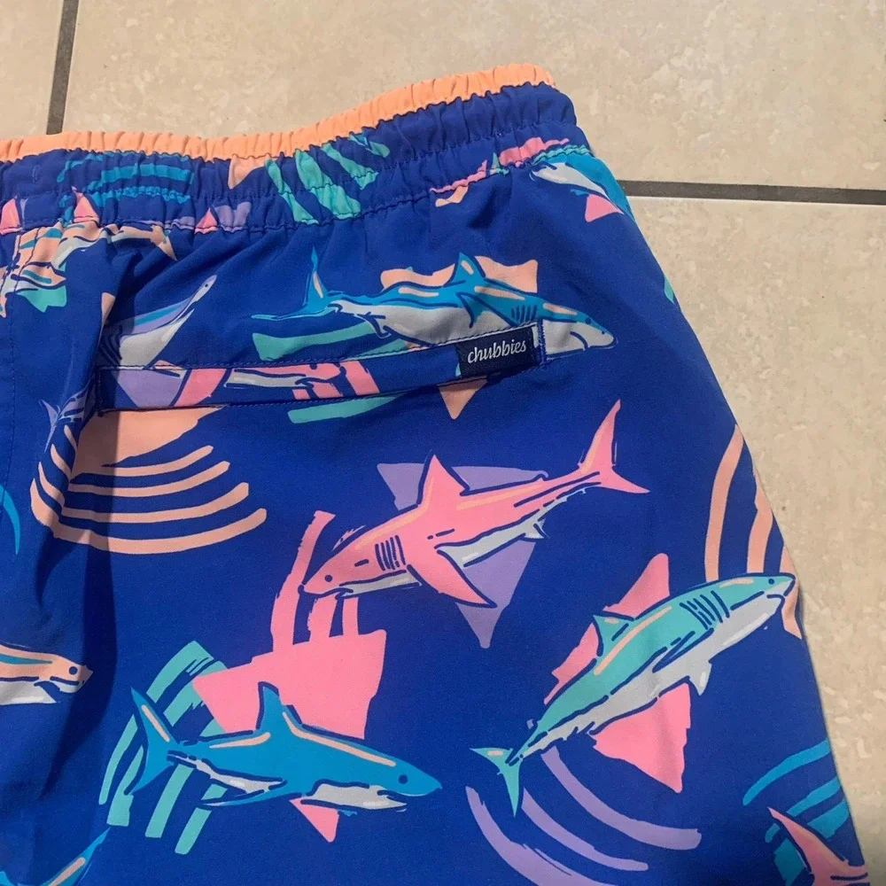 Chubbies Men's XL Blue Shark Print Shorts Swim Trunks Fun Summer Style